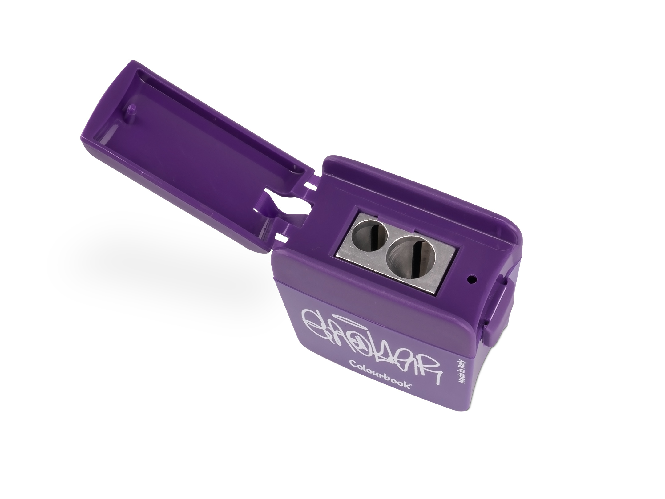 Dettaglio temperamatite 2 fori viola Geolier
