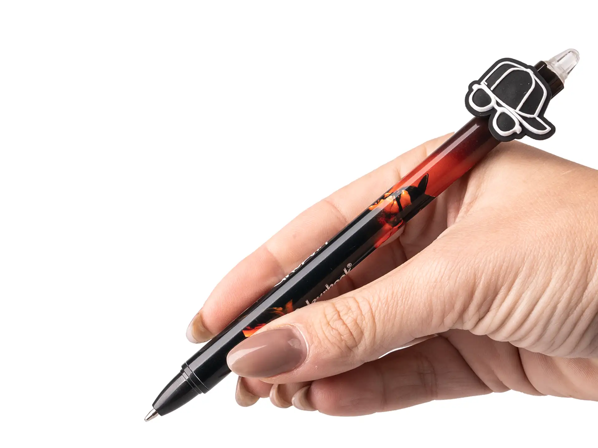 uso penna a sfera Geolier con topper live rosso